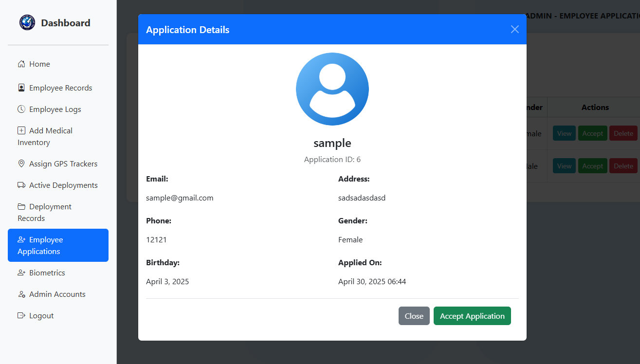 Equipment Deployment Monitoring System using GPS Tracker Device W/ Fingerprint Biometrics